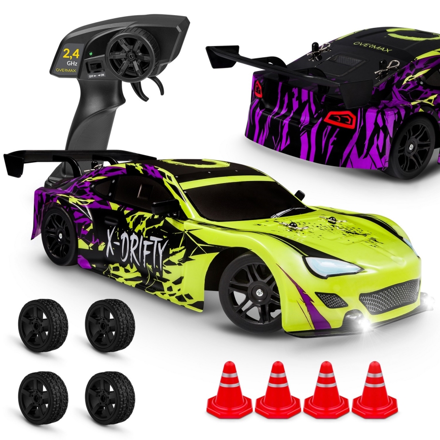 Overmax - RC-driftbil med fjärrkontroll X-DRIFT 1000 mAh gul/lila