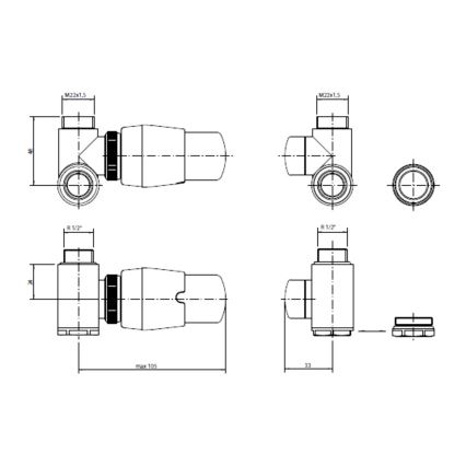 P.M.H. INTER-LC - Ventil med termostathuvud INTER vänster/blank krom