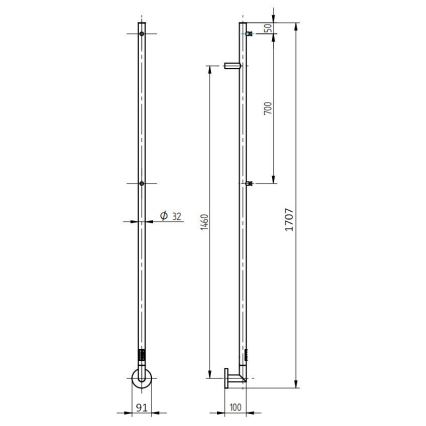 P.M.H. OL1SS - Elektrisk handdukstork OLE 24W/230V 170 cm IP44 polerat rostfritt stål