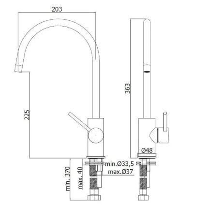 Paffoni - Köksblandare LIGHT 36,3 cm, polerad krom