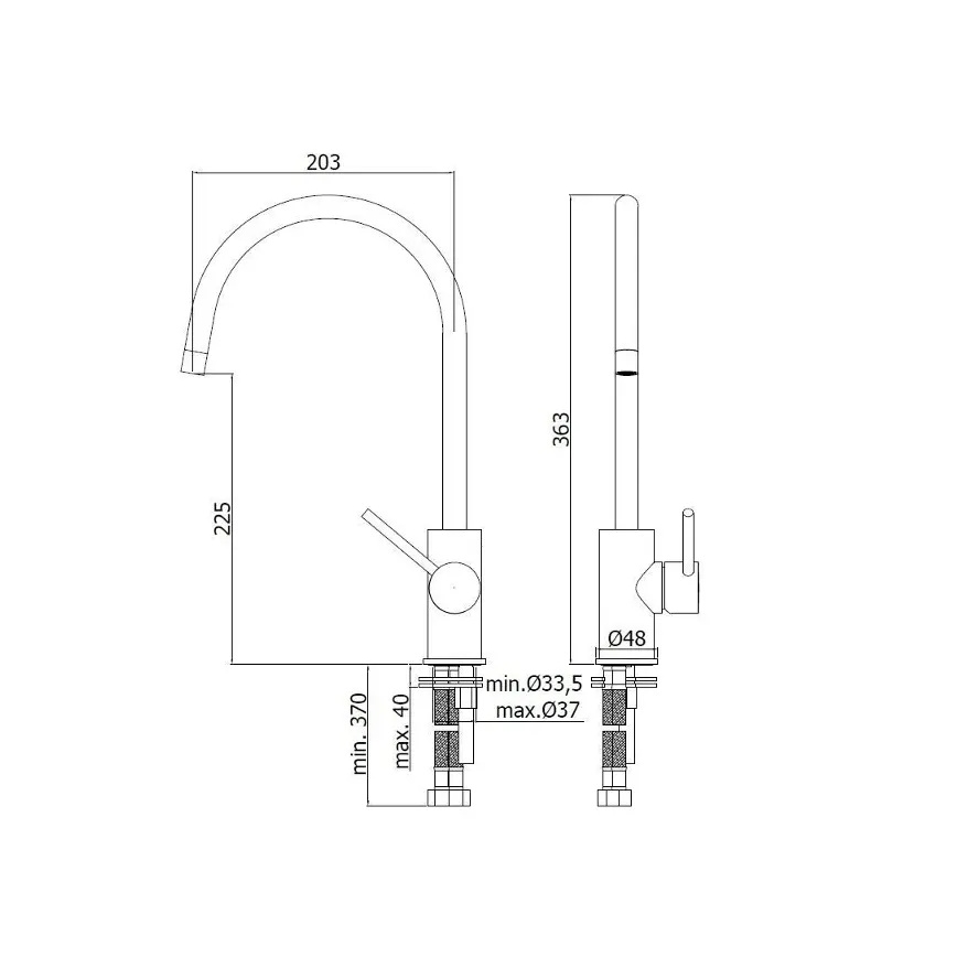 Paffoni - Köksblandare LIGHT 36,3 cm, polerad krom