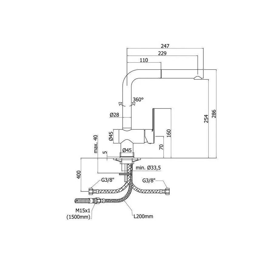 Paffoni - Köksblandare med utdragbar handdusch RINGO 28,6 cm
