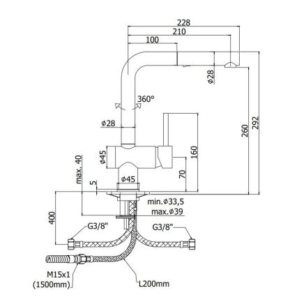Paffoni - LIGHT köksblandare med utdragbar handdusch, 29,2 cm, svart