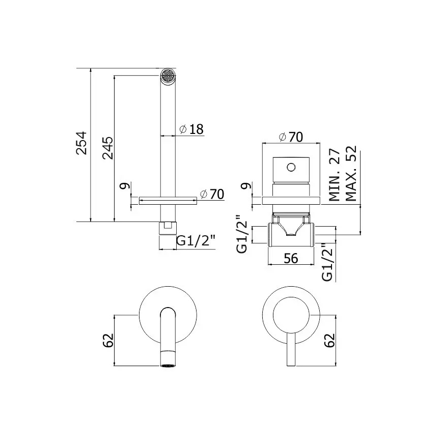 Paffoni - Tvättställsblandare för inbyggd installation LIGHT, polerad krom