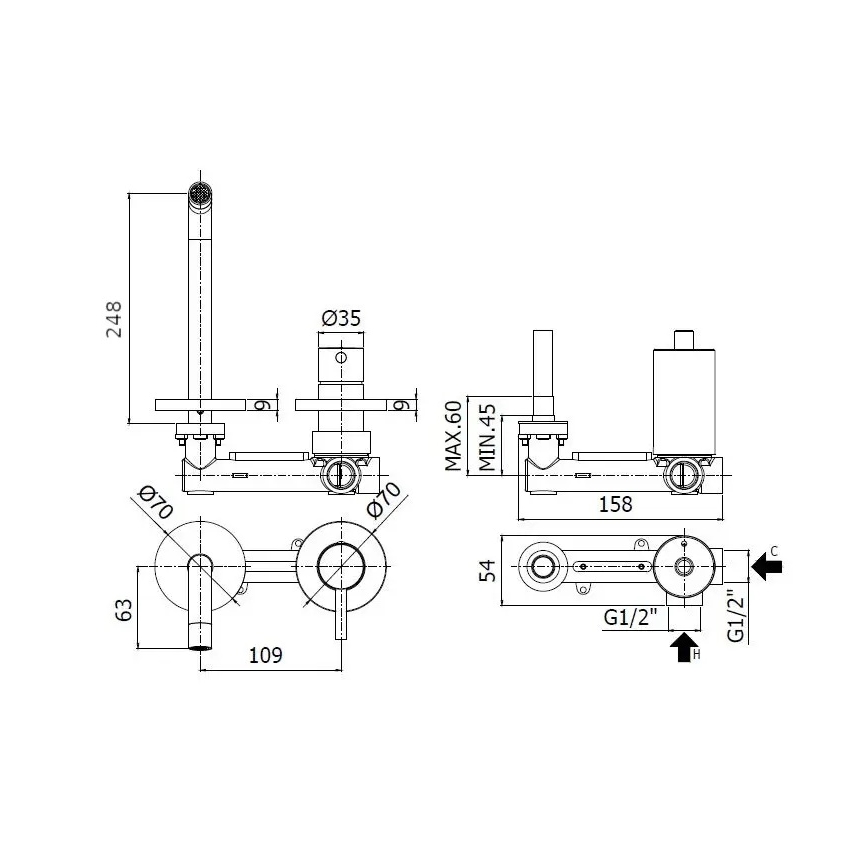 Paffoni - Tvättställsblandare för inbyggd installation LIGHT, polerad krom