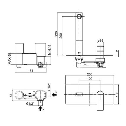 Paffoni - Tvättställsblandare för inbyggd installation TANGO polerad krom