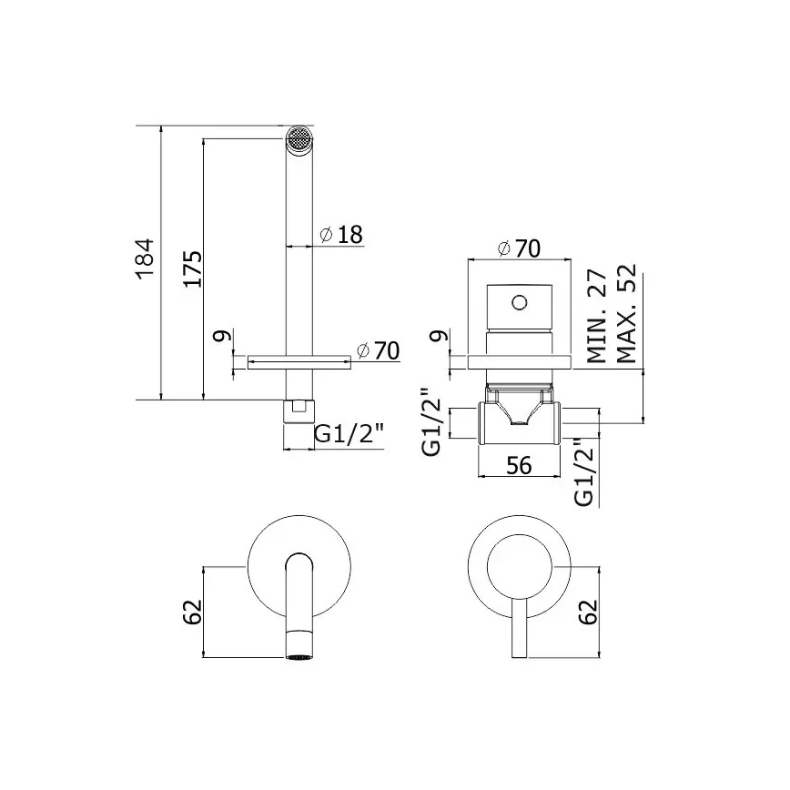 Paffoni - Tvättställsblandare för inbyggnad LIGHT, polerad krom