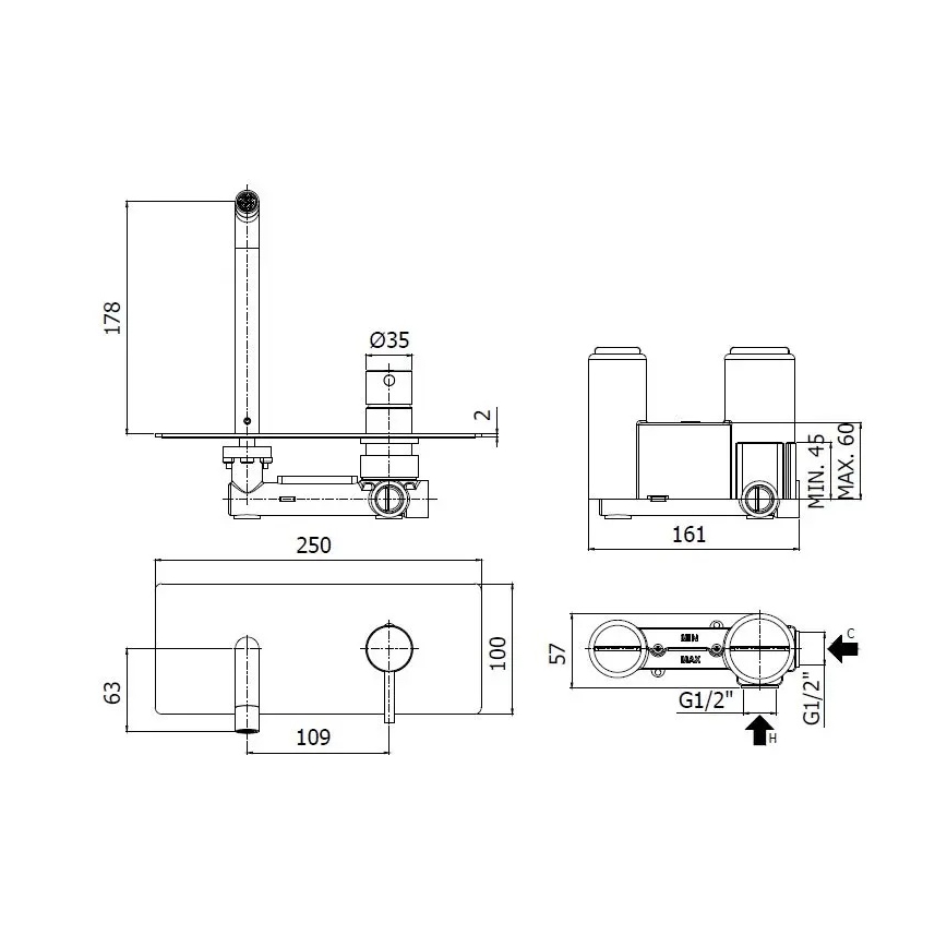 Paffoni - Tvättställsblandare för inbyggnadsinstallation LIGHT, polerad krom