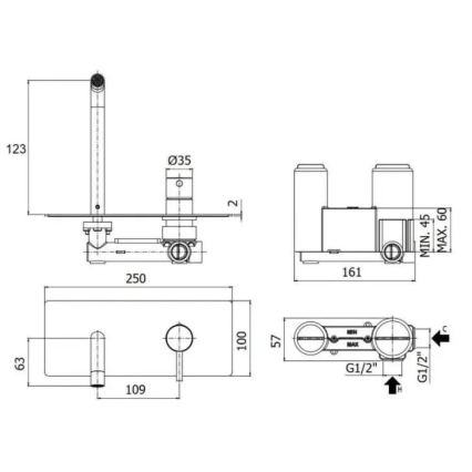 Paffoni - Tvättställsblandare för infällt montage LIGHT, guld