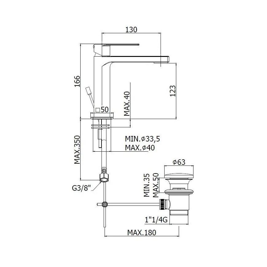 Paffoni - Tvättställsblandare med bottenventil TANGO mattkrom