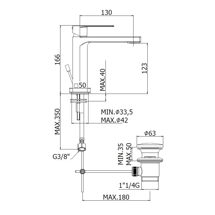Paffoni - Tvättställsblandare med pop-up-bottenventil TANGO i rostfritt stål