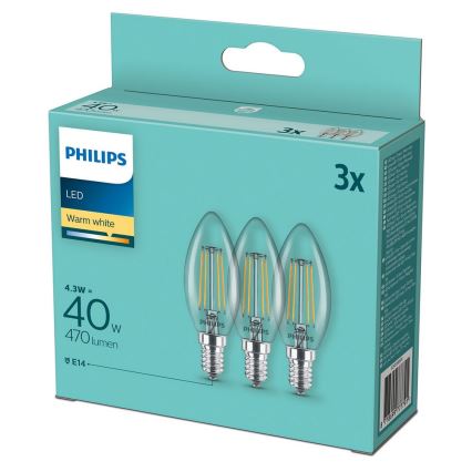 PAKET 3x LED-lampor Philips B35 E14/4.3W/230V 2,700K