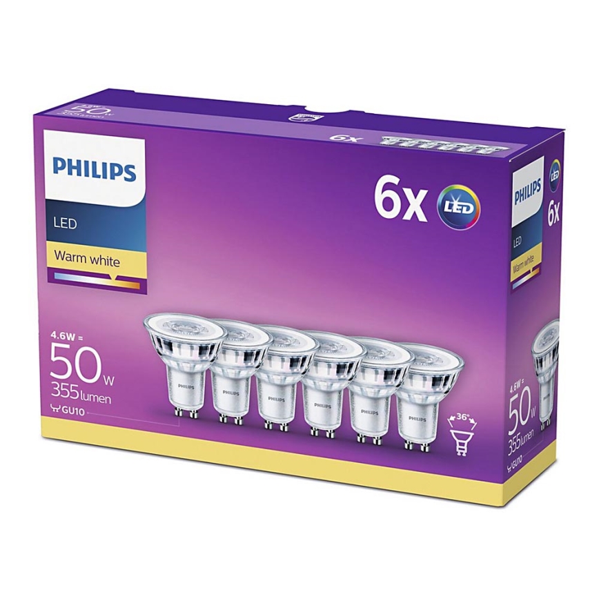 PAKET 6x LED-lampor Philips GU10/4,6W/230V 2700K