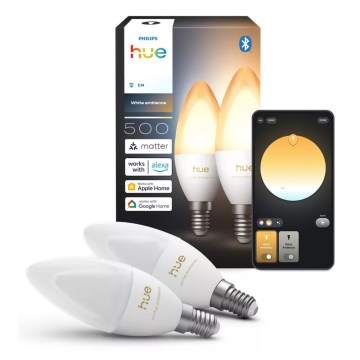 Paket om 2 dimbara LED-lampor Philips Hue White Ambiance B39 E14/3,7W/230V 1000-20000K