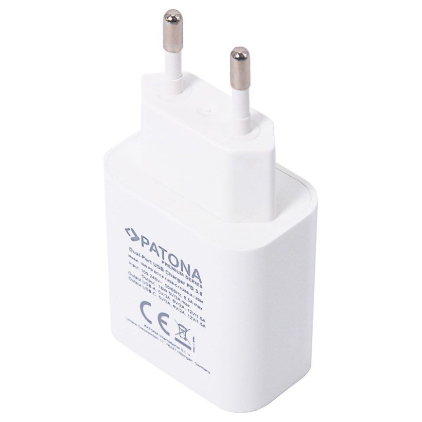 PATONA - Adapter med USB och USB-C port 18W strömförsörjning