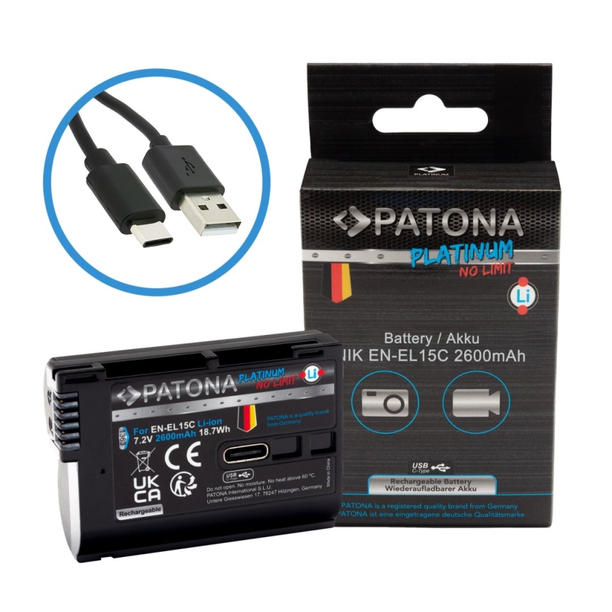 PATONA - Batteri till Nikon EN-EL15C 2600mAh Li-Ion Platinum USB-C