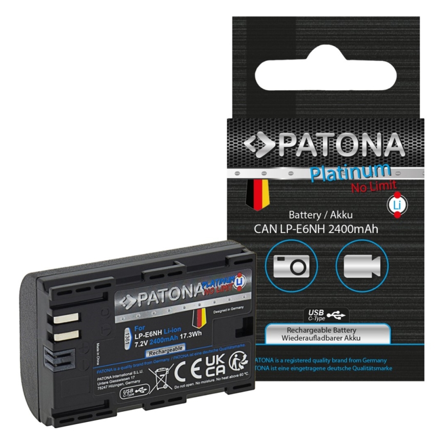 PATONA - Canon LP-E6NH 2600mAh Li-Ion Platinum USB-C-batteri
