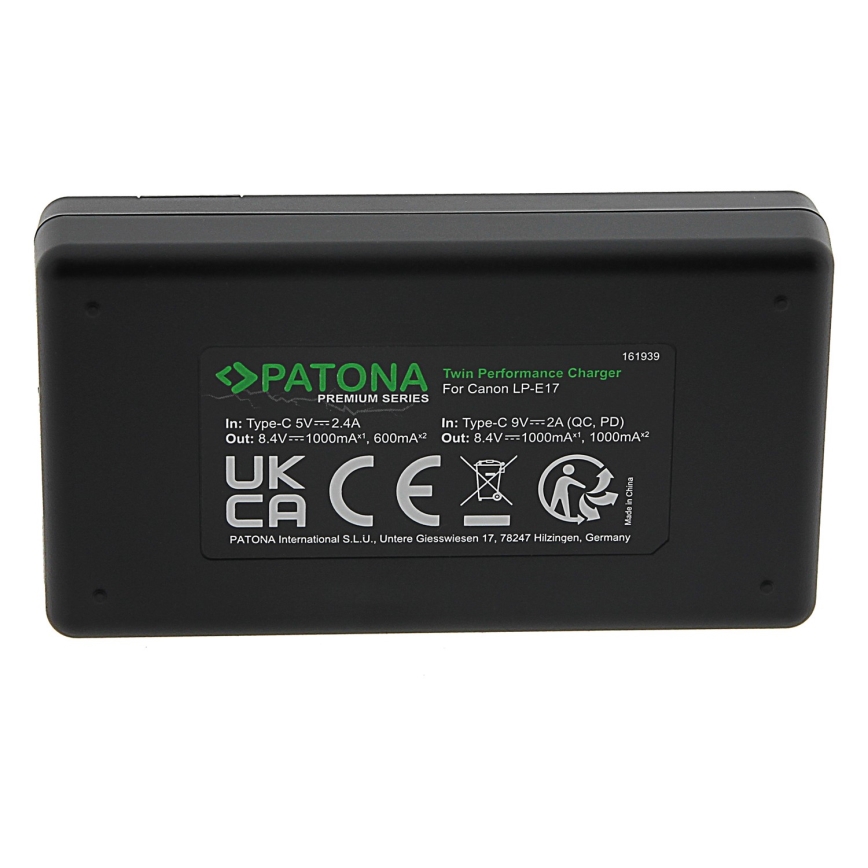 PATONA - Fast charger Dual Canon LP-E17 + kabel USB-C 0,6m