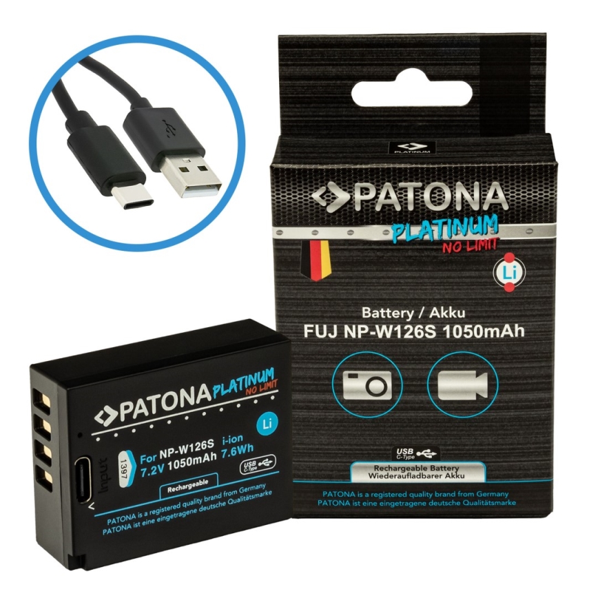 PATONA - Batteri Fuji NP-W126S 1050mAh Li-Ion Platinum med USB-C laddning