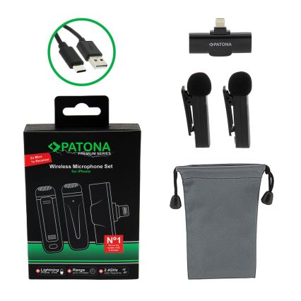 PATONA - KIT 2x Trådlös mikrofon med klämma för iPhones USB-C 5V 50 mAh