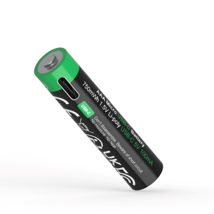 PATONA - KIT 4x Ackumulator AAA/LR03 Li-Pol 500mAh 1,5V med USB-C laddar