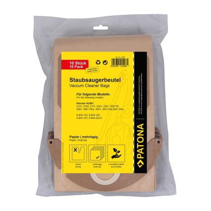 PATONA - Påsar för dammsugare KÄRCHER K2501/K2601/K3001/K2101/K2301 papper - 10 stycken