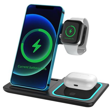 PATONA - Sladdlös laddare  3i1 for iPhone svart