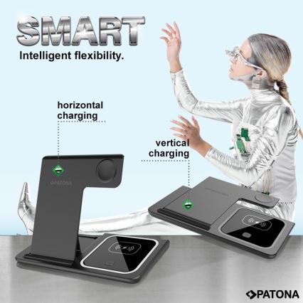 PATONA - Sladdlös laddare  3i1 for iPhone svart