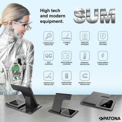 PATONA - Sladdlös laddare  3i1 for iPhone svart