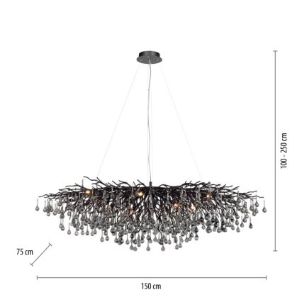 Paul Neuhaus 2031-18 - Taklampa på vajer ICICLE 15xG9/40W/230V 75x150 cm svart