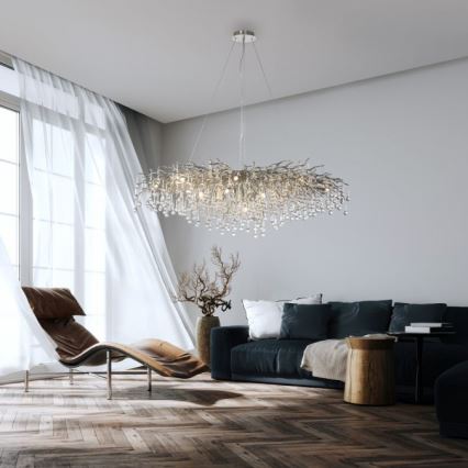 Paul Neuhaus 2031-55 - Ljuskrona med textilsladd ICICLE 15xG9/40W/230V 75x150 cm skinande krom