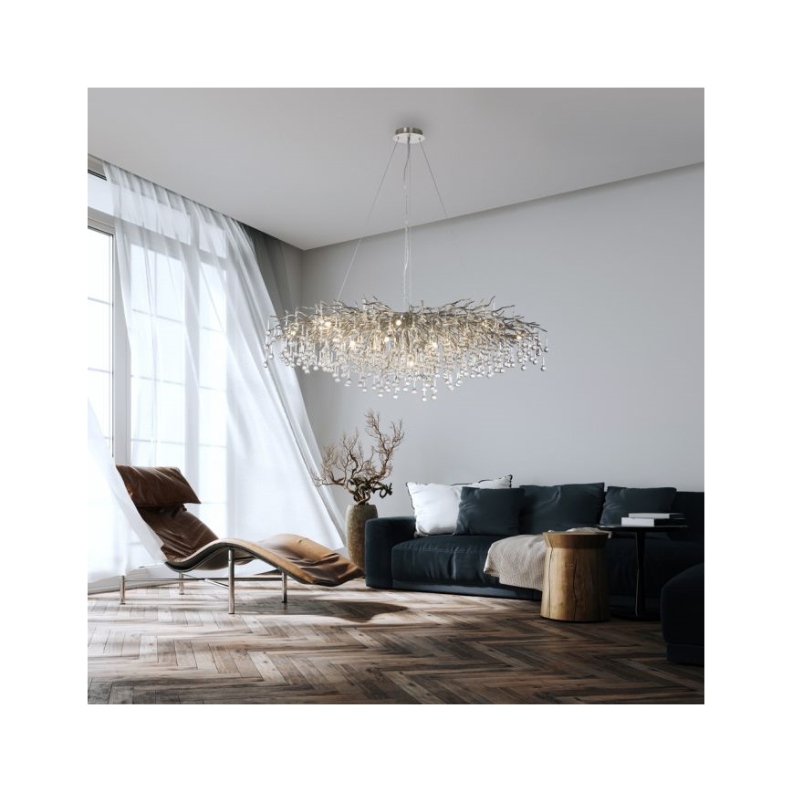 Paul Neuhaus 2031-55 - Ljuskrona med textilsladd ICICLE 15xG9/40W/230V 75x150 cm skinande krom