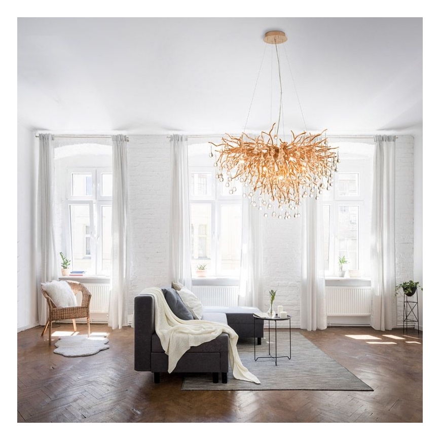 Paul Neuhaus 2192-11 - Ljuskrona med textilsladd ICICLE 10xG9/40W/230V 50x100 cm mässing