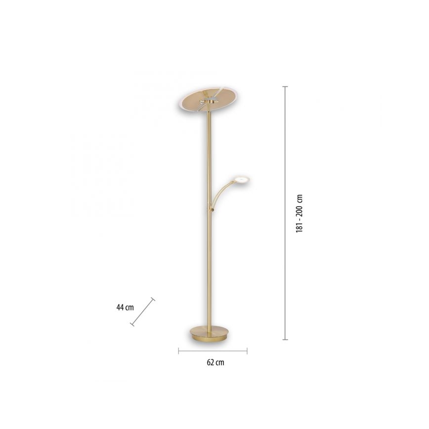 Paul Neuhaus 673-60 - LED dimbar golvlampa ARTUR 2xLED/21W/230V+LED/6W guldfärgad