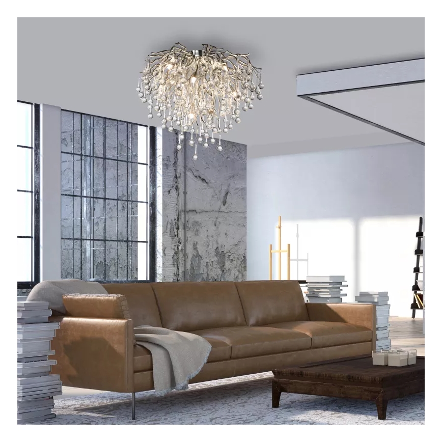 Paul Neuhaus 8091-55 - Ytmonterad ljuskrona ICICLE 9xG9/40W/230V diameter 50 cm skinande krom