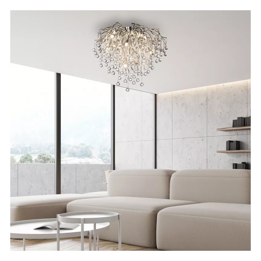 Paul Neuhaus 8091-55 - Ytmonterad ljuskrona ICICLE 9xG9/40W/230V diameter 50 cm skinande krom