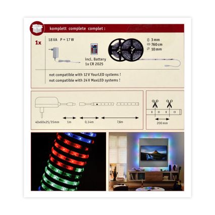 Paulmann 70514 - LED RGB/15W Dimbar remsa SIMPLED 7,5m 230V + fjärrkontroll