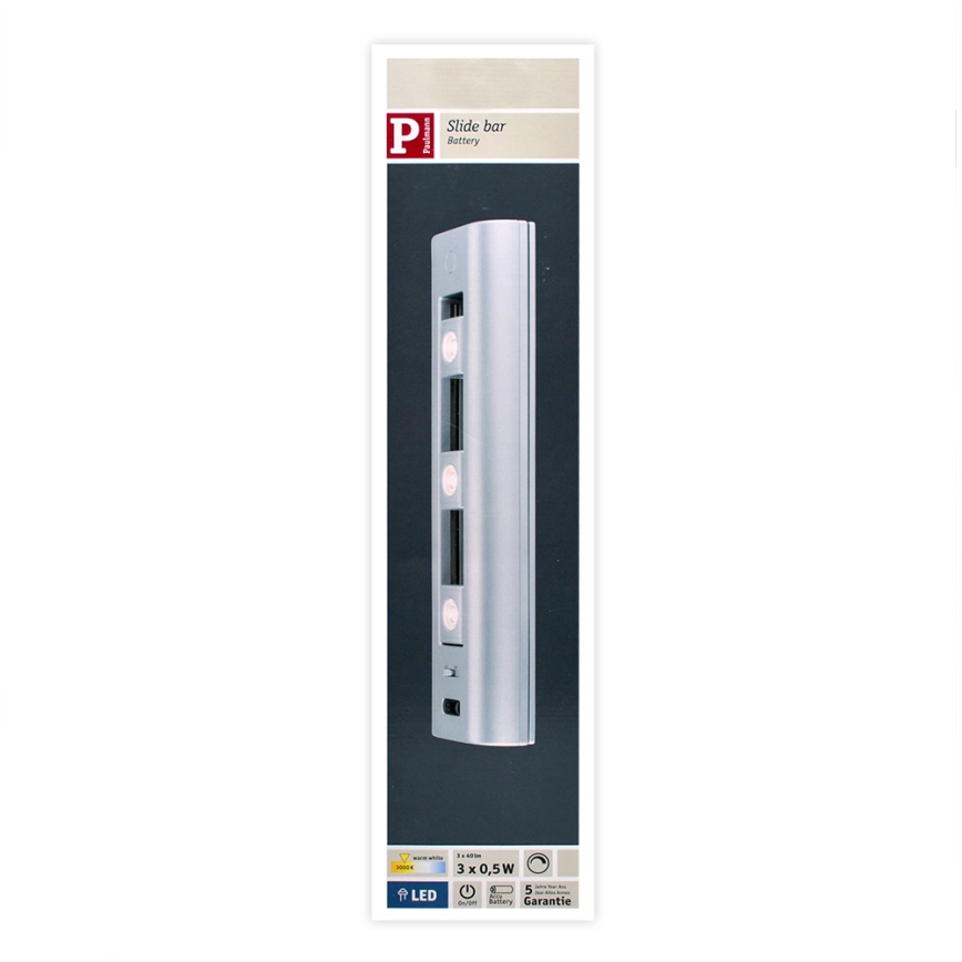 Paulmann 70640 - 3xLED/0,5W Dimbar skåpbelysning SLIDE 6xAA