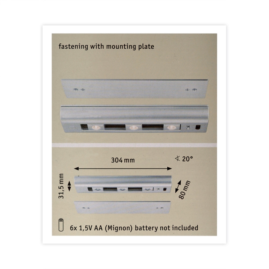 Paulmann 70640 - 3xLED/0,5W Dimbar skåpbelysning SLIDE 6xAA