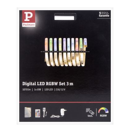 Paulmann 70696 - LED RGBW/8W Dimbart digitalt band 3m 230V + fjärrkontroll