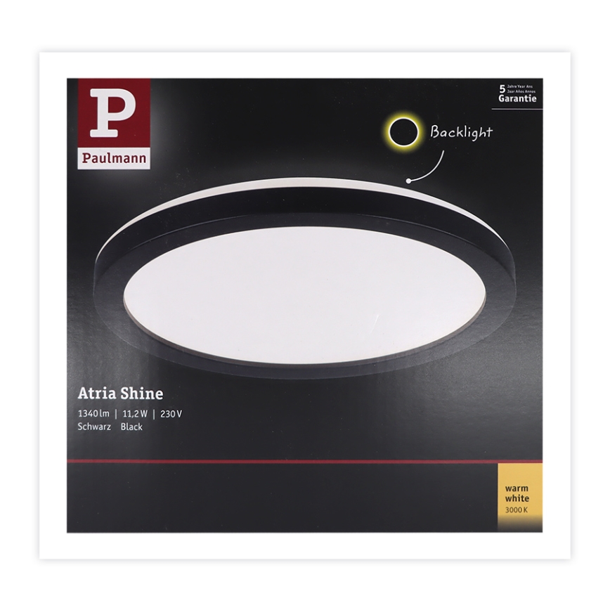 Paulmann 70997 - LED/11,2W Fäst panel ATRIA 230V 3000K diameter 19 cm svart