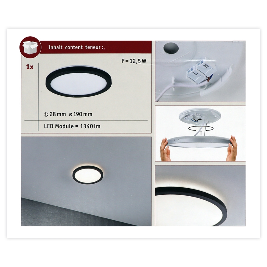 Paulmann 70997 - LED/11,2W Fäst panel ATRIA 230V 3000K diameter 19 cm svart