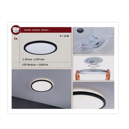 Paulmann 70998 - LED/16W Fäst panel ATRIA 230V 3000K diameter 29,3 cm svart