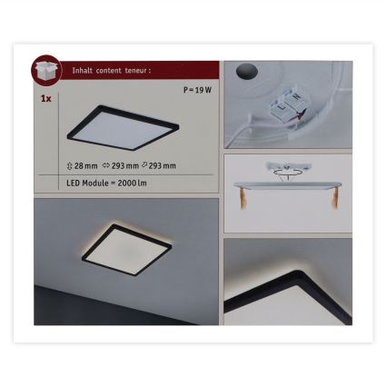 Paulmann 71001 - LED/16W Fäst panel ATRIA 230V 3000K 29,3x29,3 cm svart