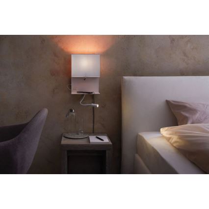 Paulmann 78913 - LED/2,5W + 1xE27/40W Vägglampa med hylla och USB MERANI 230V vit