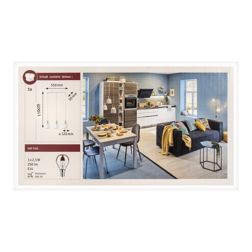 Paulmann 79657 - 3xE14/20W Ljuskrona med textilsladd NEORDIC HALDAR 230V