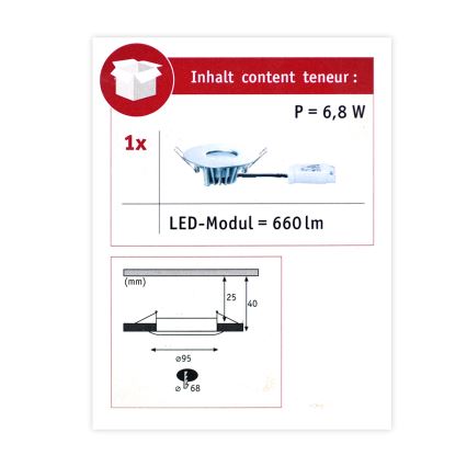 Paulmann 79669 - LED/6,8W IP44 infälld Badrumbelysning Hem 230V
