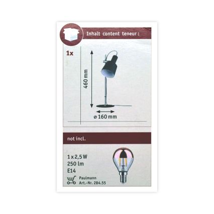 Paulmann 79689 - 1xE14/20W Bordslampa HALDAR 230V