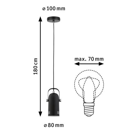 Paulmann 79766 - LAVEA pendel på vajer LED RGBW 1xE27/9W 230V svart