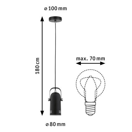 Paulmann 79766 - LED 1xE27/8W Pendellampa med vajer LAVEA 230V svart